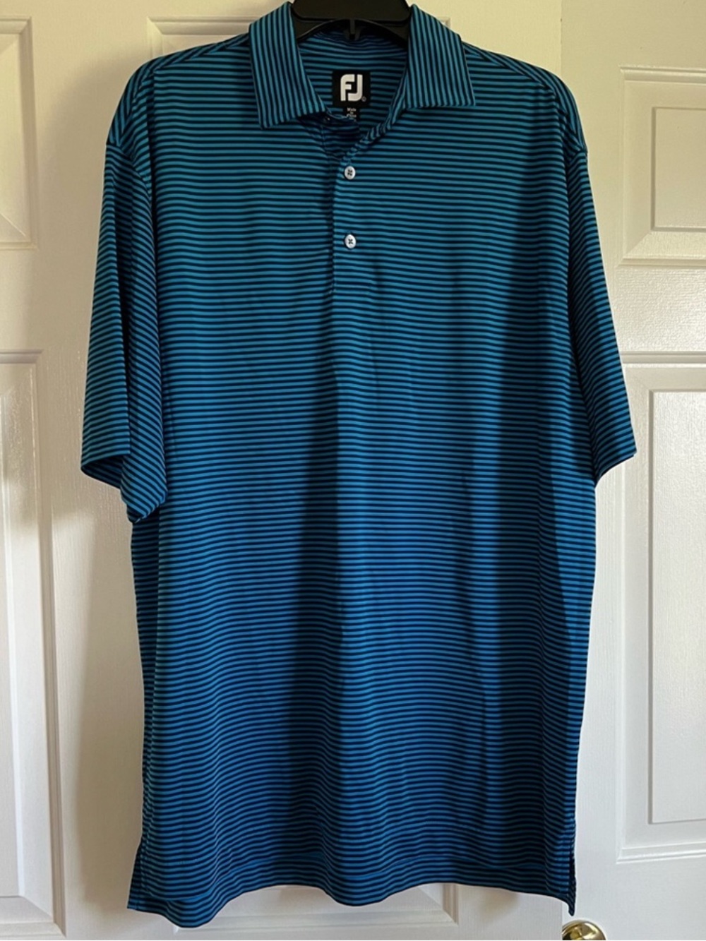 FootJoy Men's Teal and Black Fine-Stripe Polo